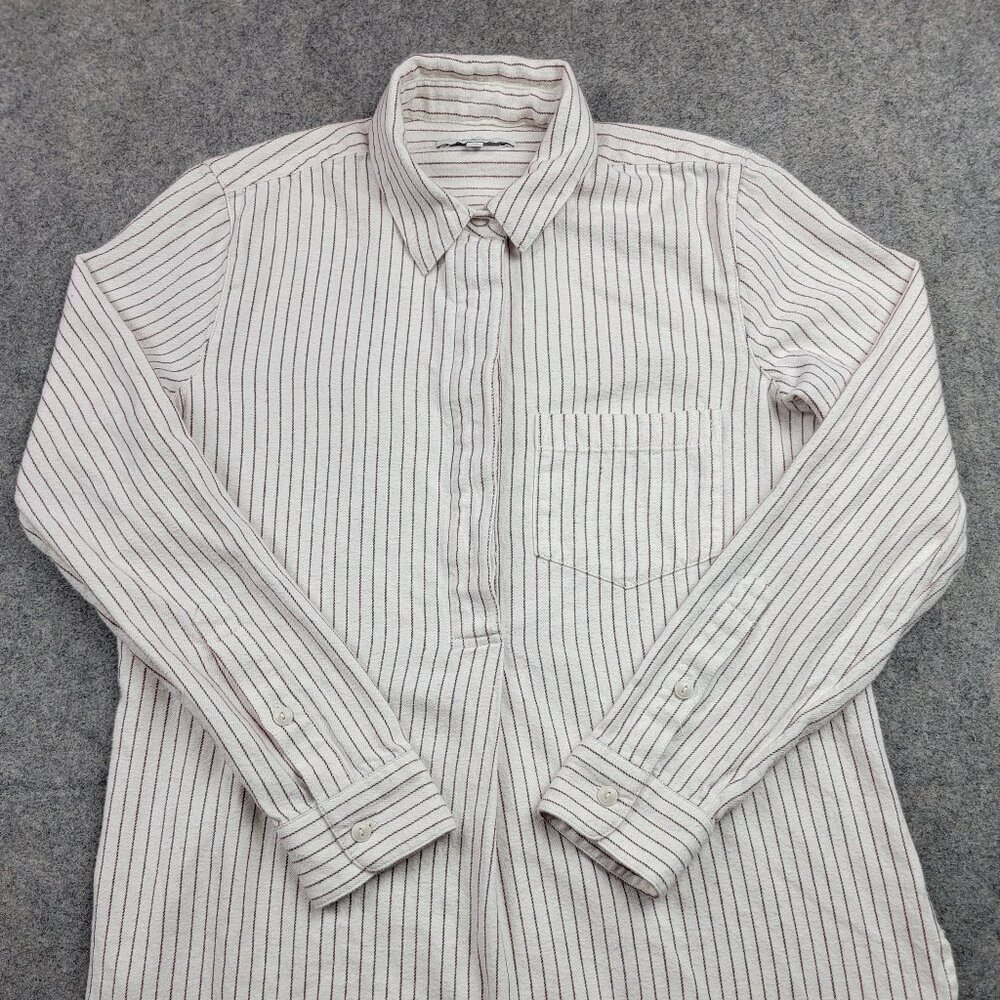 Madewell Shirt Womens XS White Red Striped Popover Tunic Button Back K5928